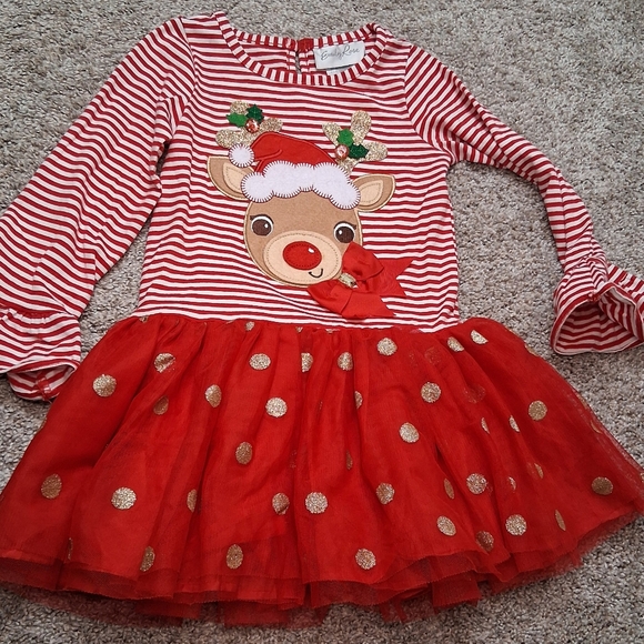 Emily Rose Rudolph Striped Dress with Gold Polka Dot Tulle Skirt Girls Size 3 - Picture 1 of 10